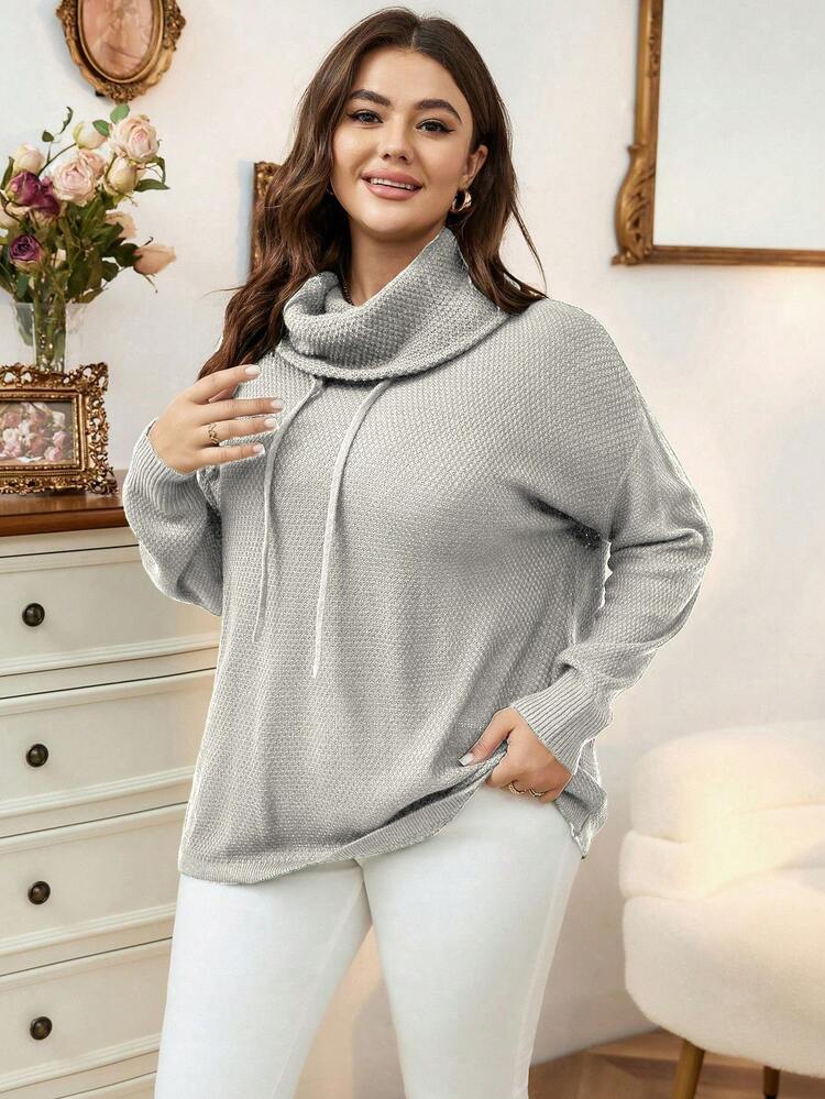 Plus Size Women's High Neck Drop Shoulder Pullover Sweater Knit Pullover Fall Winter