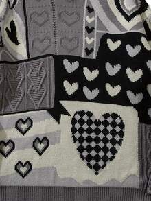 ANDREILEE 心形甜美风 2023 秋冬新款宽松百搭情侣圆领长袖针织衫 - 黑色 - 查看 3