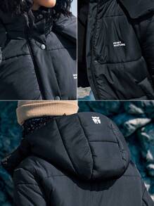 In My Nature In My Nature Women's Hooded Padded Coat With Letter Print, Sports Style