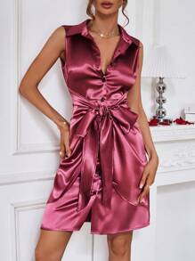 SHEIN Clasi Vestido De Mujer Sin Mangas De Estilo De Vendaje De Satén - Morado - Ver 5