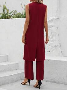 SHEIN Clasi Conjunto De Abrigo Sin Mangas Y Pantalones Para Mujer