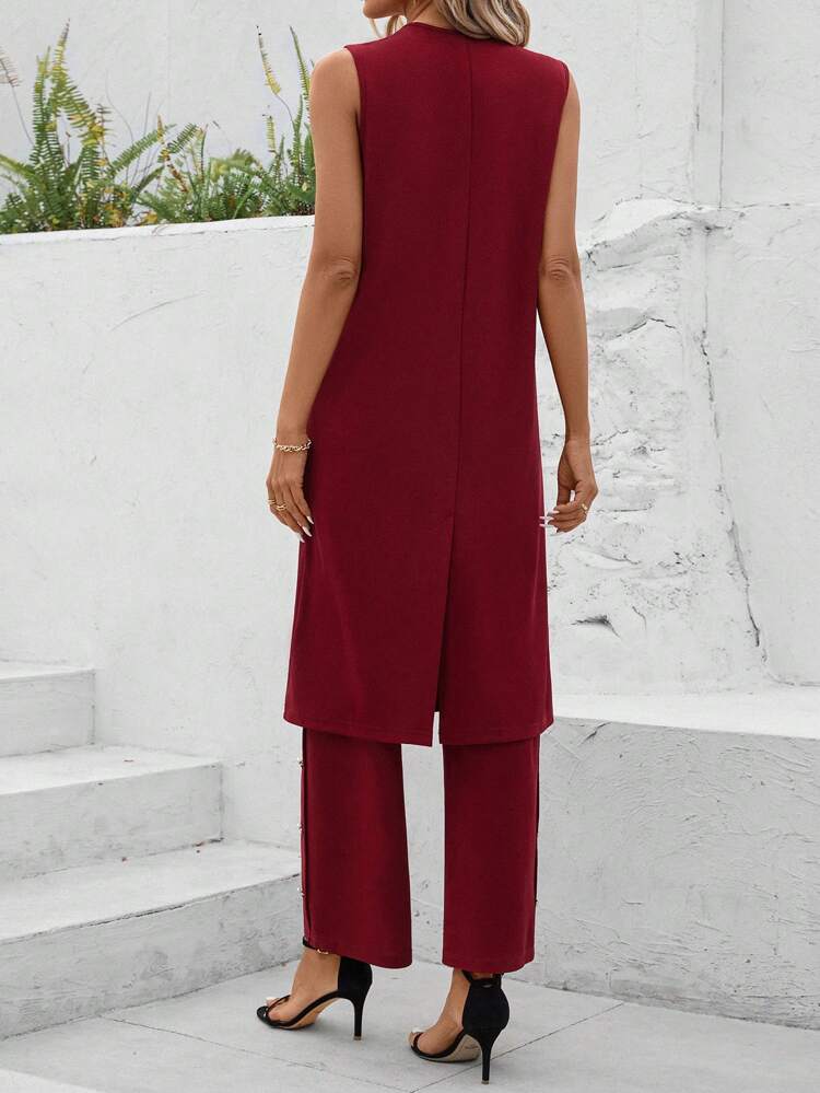 Women's Sleeveless Coat And Pants Set