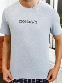 Men'S Letter Printed Short Sleeve Home Wear Top - Grey - View 5