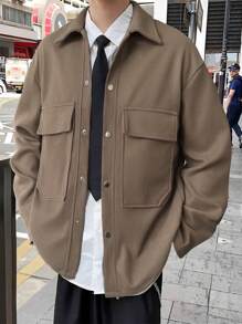 Manfinity Hypemode 男士翻盖口袋落肩袖夹克 - 咖啡棕 - 查看 1