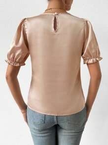 Chiquease 圓領荷葉邊袖口襯衫 - 杏色 - 查看 3