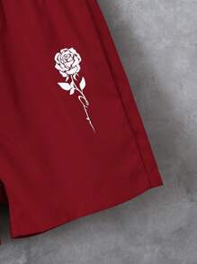 SHEIN 年輕男孩玫瑰印花鈕扣襯衫和短褲套裝 - 紅色 - 查看 5