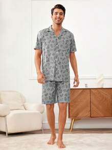 Men'S Wolf Printed Casual Homewear Set - Light Grey - View 3