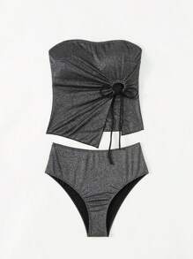 SHEIN Swim Women's Strapless Bikini Set - Black - View 5