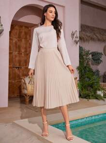 SHEIN Essnce 女士圓領長袖襯衫 - 粉色 - 查看 4