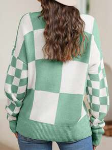 Jersey De Cuadros Con Hombros Caídos - Verde - Ver 2