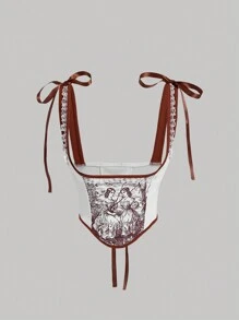 SHEIN MOD Camiseta Sin Mangas Para Mujer Con Inserciones De Encaje Y Estampado De Personajes