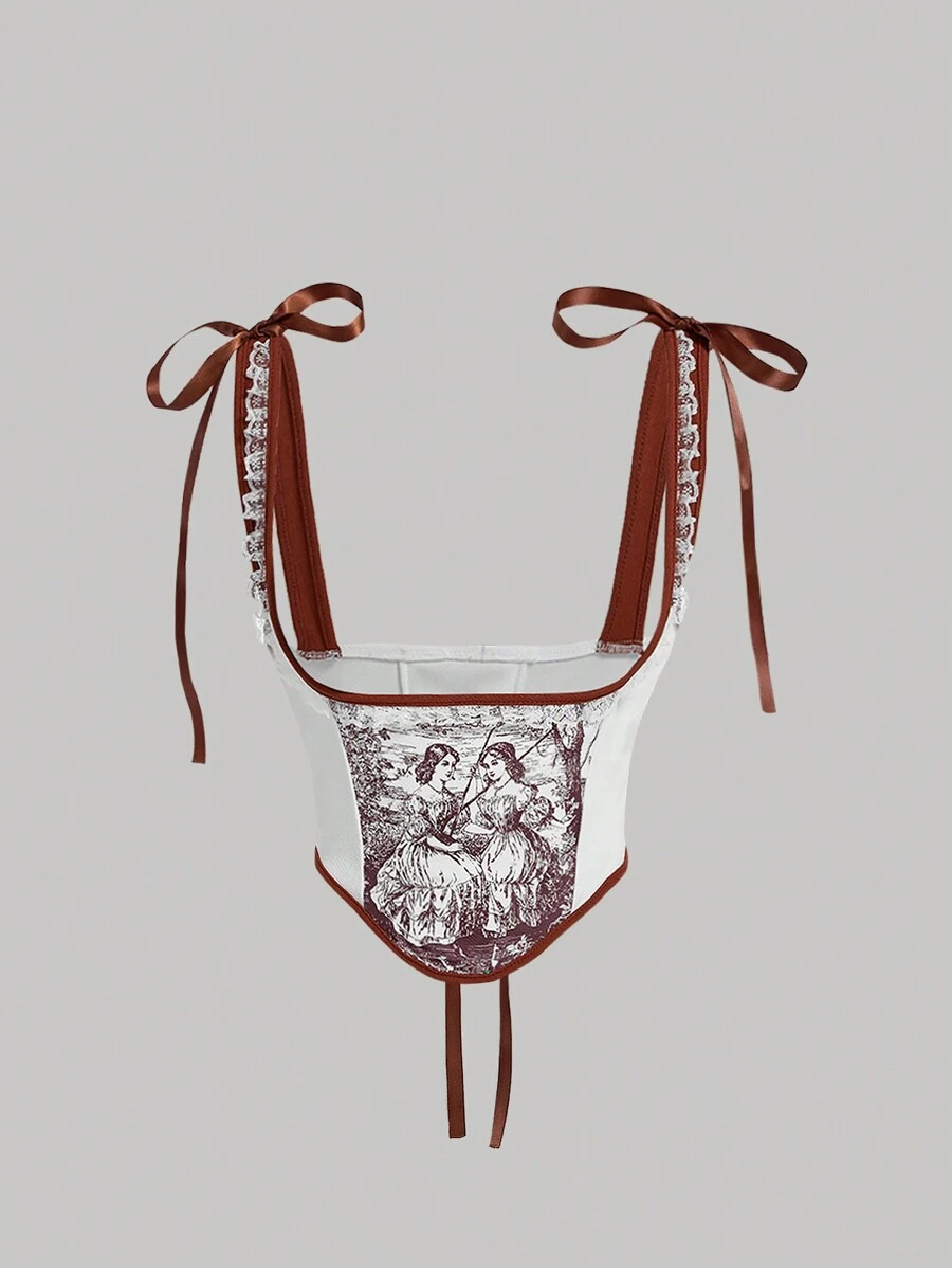 SHEIN MOD Camiseta Sin Mangas Para Mujer Con Inserciones De Encaje Y Estampado De Personajes