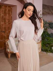 SHEIN Essnce 女士圓領長袖襯衫 - 粉色 - 查看 5
