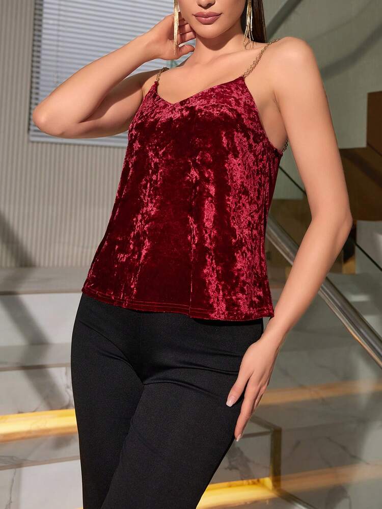 Women's Velvet Spaghetti Strap Tank Top
