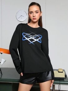 SHEINNeu Camiseta De Manga Larga Estampada Con Estampado De Mujer