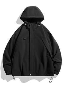 男士束口帽休閒外套 - 黑色 - 查看 1