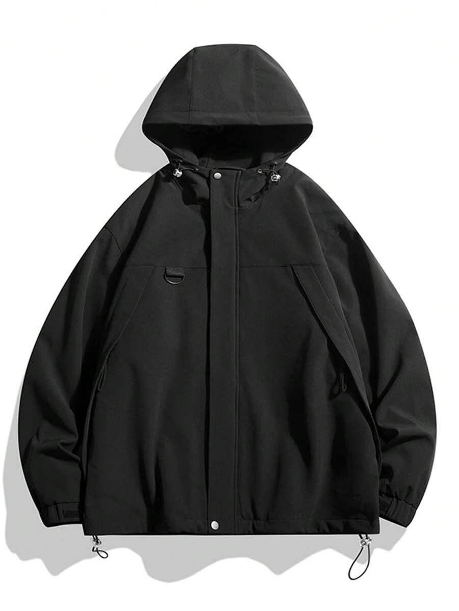 男士束口帽休閒外套 - 黑色 - 查看 1