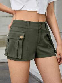 SHEIN EZwear Shorts Da Donna Verdi Intrecciati - Verde militare - Visualizzare 4