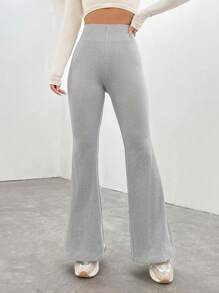 SHEIN EZwear Solid Color High-Waisted Flared Pants - Grey - View 3