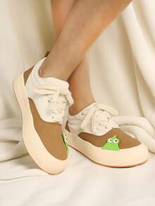 舒適輕便防滑硫化帆布鞋冰淇淋形狀男女通用情侶休閒運動鞋男女戶外活動 - 卡其色 - 查看 4