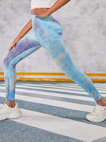 SHEIN Tween Girls' Tie-Dye Leggings - Blue - View 5