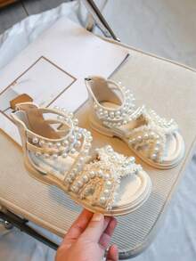 女童珍珠裝飾羅馬涼鞋 平底涼鞋 - 米色 - 查看 2