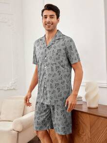 Men'S Wolf Printed Casual Homewear Set - Light Grey - View 6