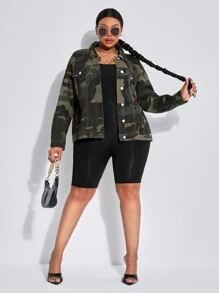 SHEIN SXY 加大號女士迷彩時尚牛仔外套 - 彩色 - 查看 5