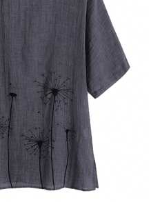 INAWLY Camiseta De Mujer Con Tajos Laterales Y Estampado De Diente De León - Gris - Ver 3
