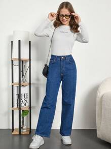 RueChic Cô gái Tween Túi nghiêng Quần legging thẳng - Màu xanh lam - Xem 3