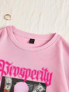 Slaydiva Women's Printed Round Neck Thermal Lined Sweatshirt - Baby Pink - View 2