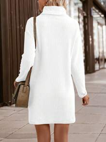 SHEIN Clasi Women's Turtleneck Long Sleeve Dress - White - View 2