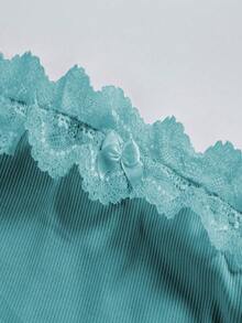 SHEIN Unity 女款蕾絲花卉拼接蝴蝶結裝飾的無肩帶上衣 - 薄荷藍 - 查看 5