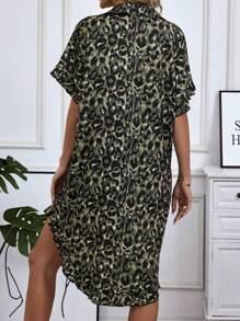 SHEIN LUNE Leopard Print Shirt Dress - Multicolor - View 2