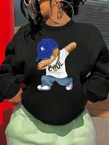 INAWLY Cartoon Printed Sweatshirt - Black - View 1