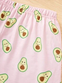 SHEIN 少女針織鳄梨花紋背心與寬鬆短褲家居套裝 - 彩色 - 查看 4