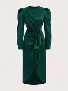 SHEIN Privé Elegant Ruffle Asymmetric Hem Party Dress For Date - Dark Green - View 2