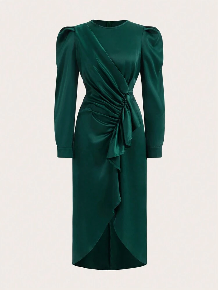 Elegant Ruffle Asymmetric Hem Party Dress For Date