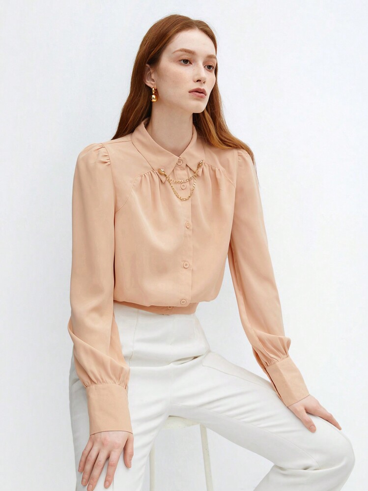 BizChic Women's Long Sleeve Shirt With Chain Decor - Pink - View 6