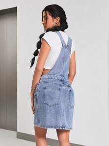 Women's Light Blue Denim Overall Dress - Blue - View 2