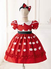 寶寶女孩波點印花泡泡袖正式禮服