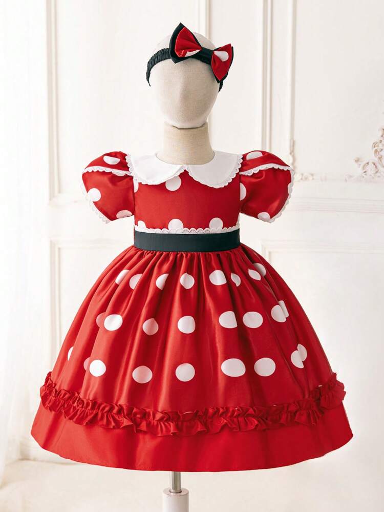 Baby Girls' Polka Dot Printed Puff Sleeve Formal Dress