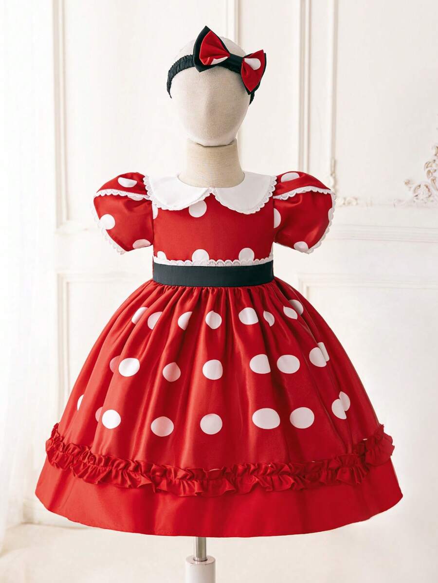 寶寶女孩波點印花泡泡袖正式禮服