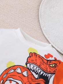 Baby Boys' Adorable Dinosaur Printed Color Block Hoodie And Pants Set For Spring And Autumn - Multicolor - View 4