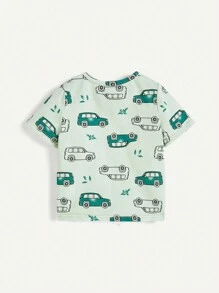 Cozy Pixies 2 件/套 男童汽車印花圓領常規袖條紋 T 卹 - 綠色 - 查看 3