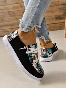 Women's Print Canvas Slip-On Running And Casual Shoes With Breathable Design - Multicolor - View 5