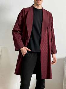 RueChic Bata De Manga Larga Con Cuello De Solapa Para Hombre - Burdeos - Ver 1