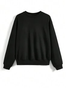 SHEIN Sudadera oversize de mujer, sudadera negra, de algodón, para días festivos, invierno, vacaciones, primavera - Negro - Ver 1