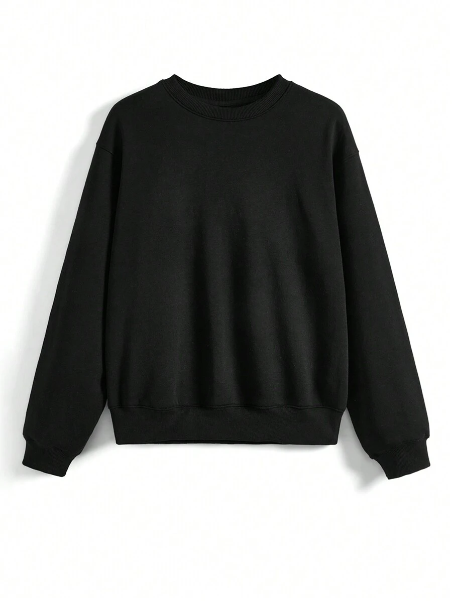 SHEIN Sudadera oversize de mujer, sudadera negra, de algodón, para días festivos, invierno, vacaciones, primavera - Negro - Ver 1