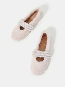 Flat Plush Shoes - Pink - View 1